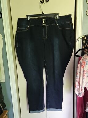 Royalty For Me Dark Blue High-Rise Cuffed Jeans Sz 18 W20/22 L28